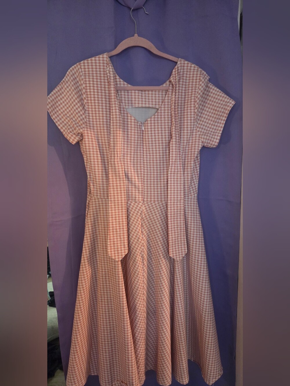 Gingham Pink&White 50s Vintage-style Flared Dress - Picture 2 of 4